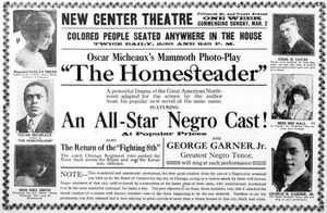 영화 「홈스테더」의 광고. 전원 흑인 배우라고 명시하고 있다.