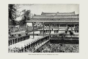 태화전에서 동카인 황제가 프랑스 외교관을 환영하는 모습, 1886년