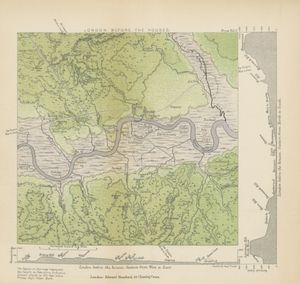 도시화 이전의 웨스트민스터. 서쪽으로 향하는 로마 도로(현재의 옥스퍼드 거리)가 상단에 표시되어 있다.