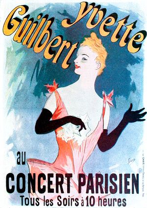 쥘 셰레의 작품 "이브트 길베르", 1891년：콩세르 파리지앵(Concert Parisien)을 선전하는 아르 누보 스타일의 포스터