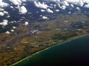 고마쓰시 시가지, 고마쓰 비행장, 가가가 호수(加賀三湖) 항공사진