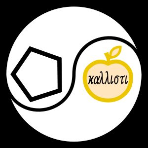 디스코디아니즘의 상징인 "신성한 카오". 오각형으로 상징되는 질서와 에리스의 황금 사과로 상징되는 혼돈의 상호 관계를 나타낸다.