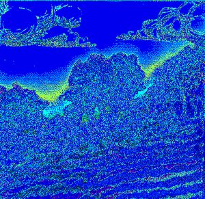 선라이즈는 펜과 잉크를 사용하여 만들어진 다음 컴퓨터로 스캔하고 소프트웨어 이미지 도구로 색칠했다.