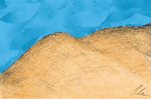 캘리포니아의 황금 언덕은 연필을 사용하여 만들어진 다음 스캔하고 소프트웨어 이미지 도구로 칠했다.