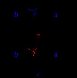 그림 3 – 코사인 법칙의 활용: 알려지지 않은 변과 알려지지 않은 각도.