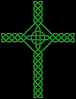 중심에 원이 얽혀 있는 크고 대칭적인 매듭으로 만들어진 유사 켈트 십자가