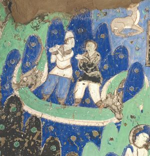 용왕 마비가 상인을 구하는 모습, 14굴, 키질 석굴