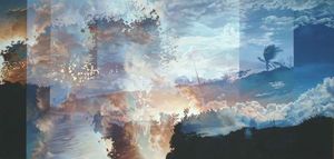 이안 호르나크. Hannah Tillich's Mirror: Rembrandt's Three Trees Transformed Into The Expulsion From Eden, 캔버스에 아크릴, 60x, 1978년.