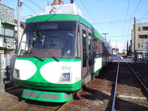 와카바야시역을 출발한 직후, 와카바야시 건널목 앞에서 신호 대기하는 세타가야선 차량 (후방에서 촬영. 차량 뒤쪽이 환상7호선)