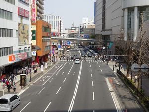 서쪽 출입구 앞을 지나는 가마쿠라 가도. 북쪽 방향을 바라본 모습