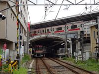 오이마치선 승강장 (지상)과 도요코선 승강장 (고가)