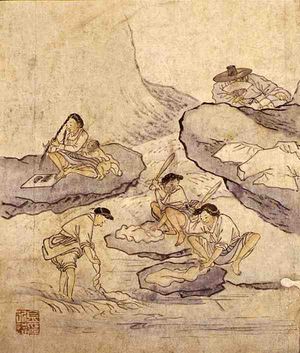 빨래터, 위쪽 옆에 몰래 숨어서 지켜보는 사내가 있다.