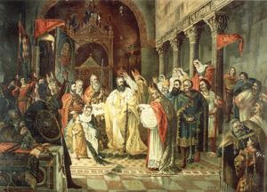 1897년 페르도 키퀘레즈가 그린 즈보니미르의 대관식