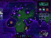 정복 모드 맵. 그림은 스크린 세력이 지배하는 유럽과 GDI 세력이 지배하는 아프리카, 그리고 남부 아시아에 은폐된 노드의 모습을 보여준다.