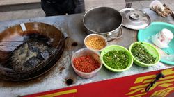 후난성 창사시의 검은 취두부 노점