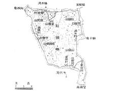 1897년 육지 측량부 홍두서 지도. 일본이 개명한 마을 등의 이름을 기재. 남부의 반도는 실제보다 작게 그려져 있다.