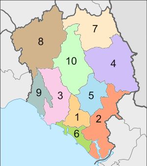 짠타부리 주의 10개 군 지도