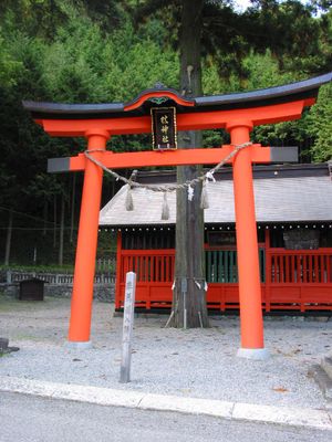 시즈메샤(鎮神社) 토리이와 신목(삼나무)