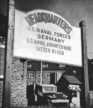1948년에 촬영된 브레머하펜 베저 강변에 있는 주독 미국 해군의 전진기지