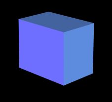 플랫 셰이딩으로 렌더링된 동일한 개체입니다. 보이는 앞면 3개의 색상은 광원과의 각도(법선 벡터에 의해 결정됨)에 따라 설정되었습니다.