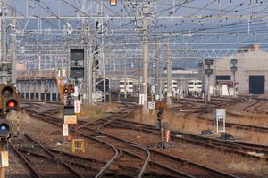 구내에 있는 차량 기지 (가라쓰 운수 센터) (2023년 1월)