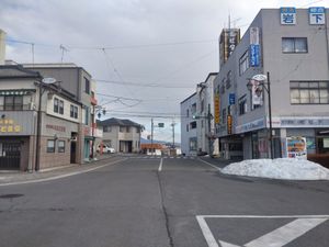 나가사카역에서 본 거리로의 폭원 15m 도로