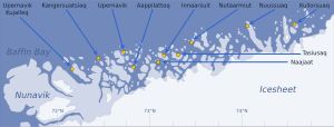 그린란드 북서부 해안의 바핀만(Baffin Bay)에 있는 우페르나비크 군도의 스케치 지도
