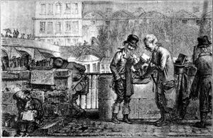 장 앙리 말레가 아드리앙 빅토르 오제의 그림을 보고 그린 볼테르 강변의 부키니스트, 1821년 판화