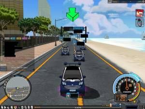 《스키드러쉬》의 크래스 시티에서 여러 명의 플레이어가 함께 있는 모습.