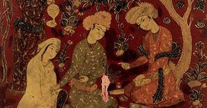 질문과 맥진으로 젊은이의 병이 사랑앓이임을 알아내는 이븐 시나.