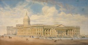 조셉 리드의 도서관, 박물관 및 미술관 마스터플랜. 니콜라스 슈발리에가 1860년에 삽화로 제작했다.