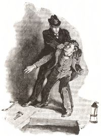 클레이를 붙잡는 홈즈 - 시드니 파제트 그림, 『스트랜드 매거진』에 실린 삽화