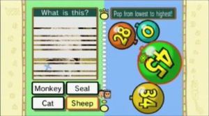 Mind Sprint 모드를 보여주는 그림. 왼쪽에 있는 플레이어는 그림의 주제를 식별해야 하고 오른쪽에 있는 플레이어는 풍선을 오름차순으로 터뜨려야 한다.