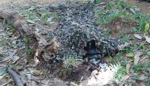 길리 슈트를 착용한 스리랑카군의 병사 (얼굴을 제외한 실루엣을 분간할 수 없는 점에 주목)