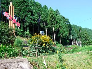 역에서 언덕을 내려간 마을 쪽에서 (2008년 8월. 간판은 후에 철거)