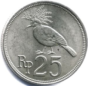 인도네시아 25루피아 주화에 있는 빅토리아왕관비둘기