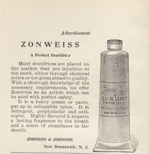 1889년 압착 튜브에 담긴 존바이스 치약 광고