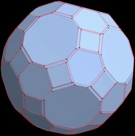 정다면체와 준정다면체인 깎은 이십이십면체와 엇깎은 정십이면체의 오버레이
