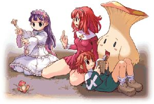 두 소녀, 책 읽는 어린 소년, 그리고 애니메이션 버섯