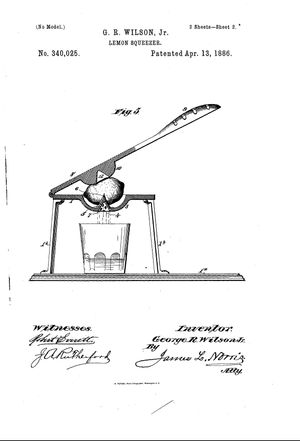 1886년 윌슨(Wilson)의 레몬 짜개 특허 도면