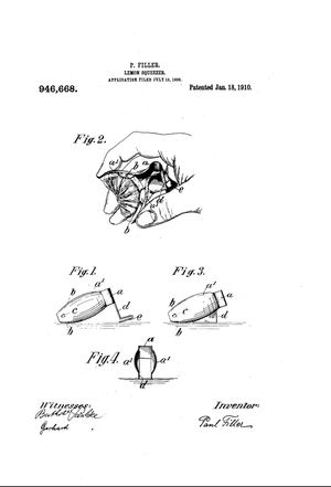 1910년 필러(Filler)의 레몬 짜개 특허 도면