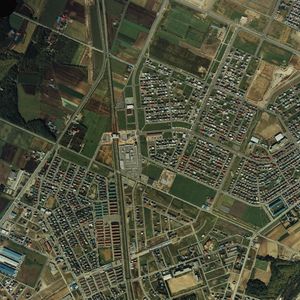 메구미노역. 1985년. 주변 약 1 km 범위. 위쪽이 삿포로 방면.