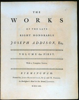 조지프 애디슨의 작품집 제 1권 (1761)