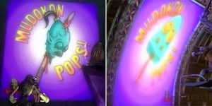 왼쪽은 미국 및 EU 버전의 오리지널 "Mudokon Pops!" 포장, 오른쪽은 일본 버전에서 변경된 포장이다. ('에이브 엑소더스'에 등장)