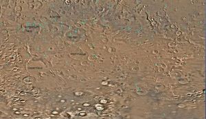 파에톤티스 사변형 지도. 확대하여 일부 크레이터 이름을 볼 수 있다. 고르고눔 혼돈은 지도 상단 근처에 있다.