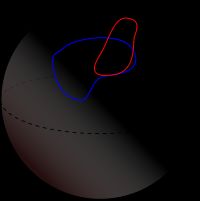 구면의 곡면 위에서 횡단적으로 교차하지 않는 곡선