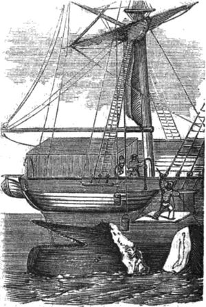 1864년 삽화: "향유고래의 머리에서 경랍을 제거하는 모습"