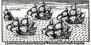 17세기 판화. 왼쪽에서 오른쪽으로 Blijde Boodschap, Trouw, Geloof, Liefde, Hoop