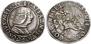 갈레아초 마리아 스포르차가 발행한 테스토네 은화. 1470년대.