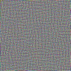 느린 냉각 스케줄 결과. 동일한 문제에서 느린 냉각은 결정질 고체와 유사한, 더 정돈된 결과를 생성한다. 느린 냉각이 더 좋은 최적해를 찾을 가능성이 높음을 보여준다.